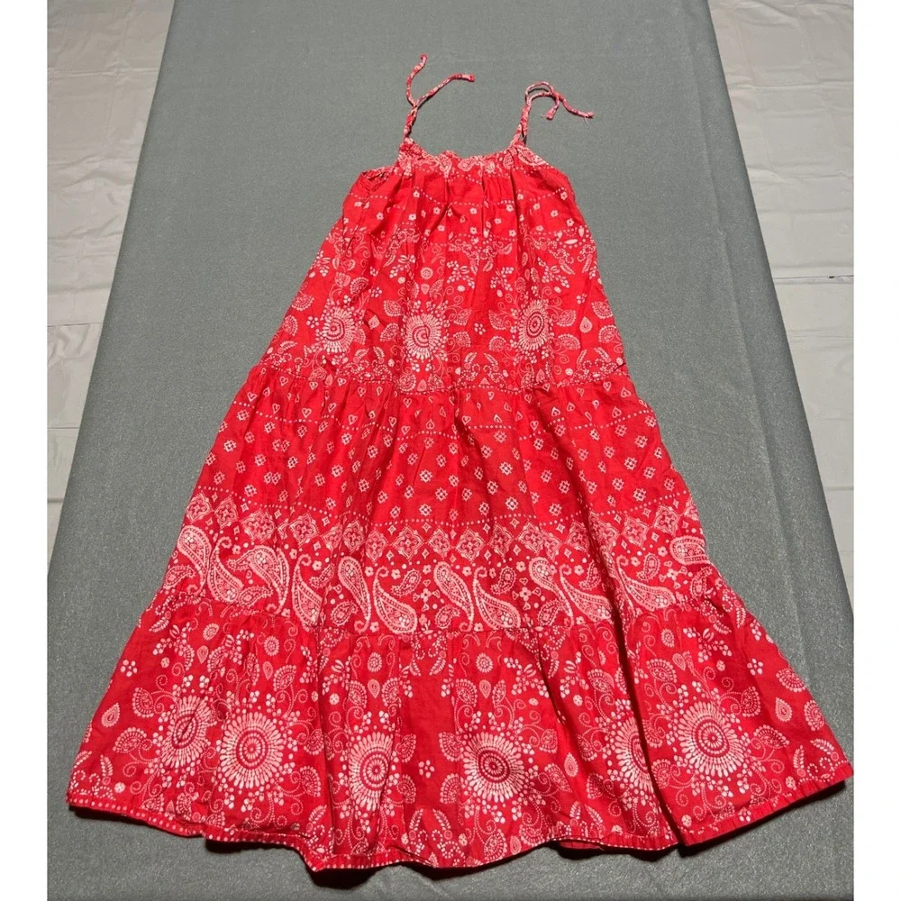 OshKosh Bgosh Girls Red Bandana Print Tiered Cotton Maxi Dress Size 4